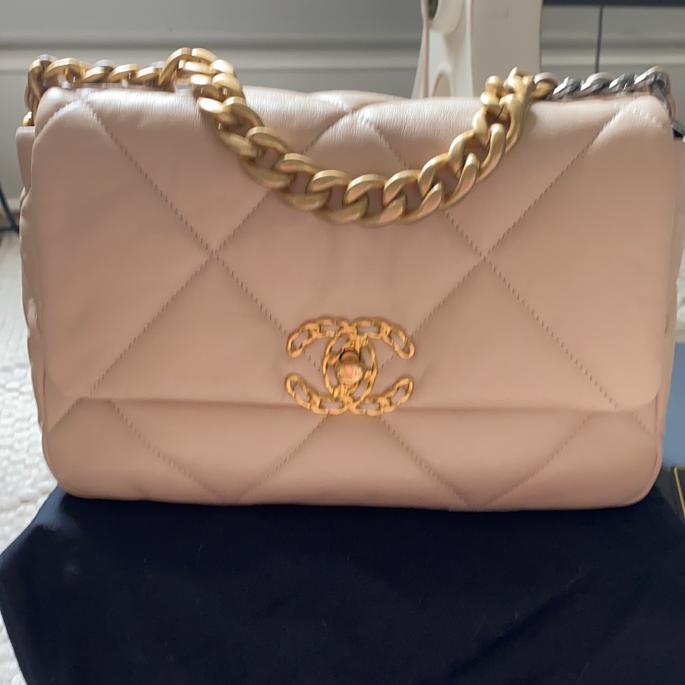 Chanel 19 Classic Light Beige Gold Hardware 20S